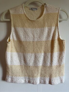 St John Cream Bouclé Knit Shell Top Sequin Stripe Luxe Sweater M